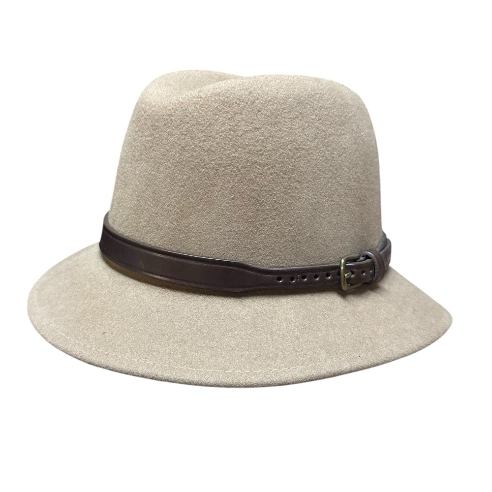 Orvis Light Felt Wool Beige Fedora Hat with Leather Band - Size Large